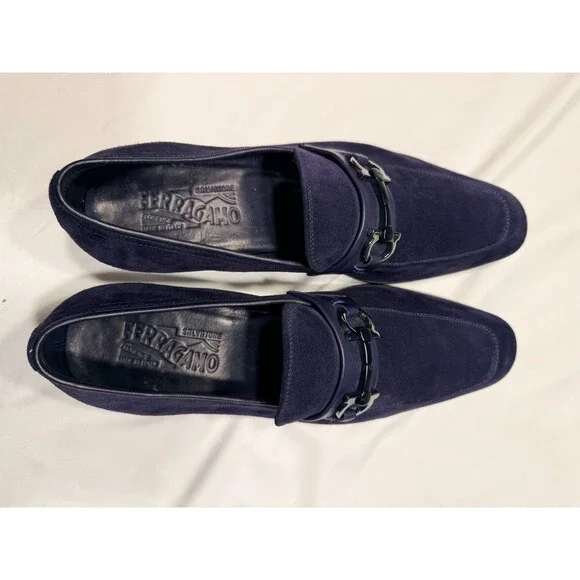Mens Salvatore FERRAGAMO Celso Dark blue Leather (Suede) Horsebit Loafer SIZE 9D - Picture 4 of 6
